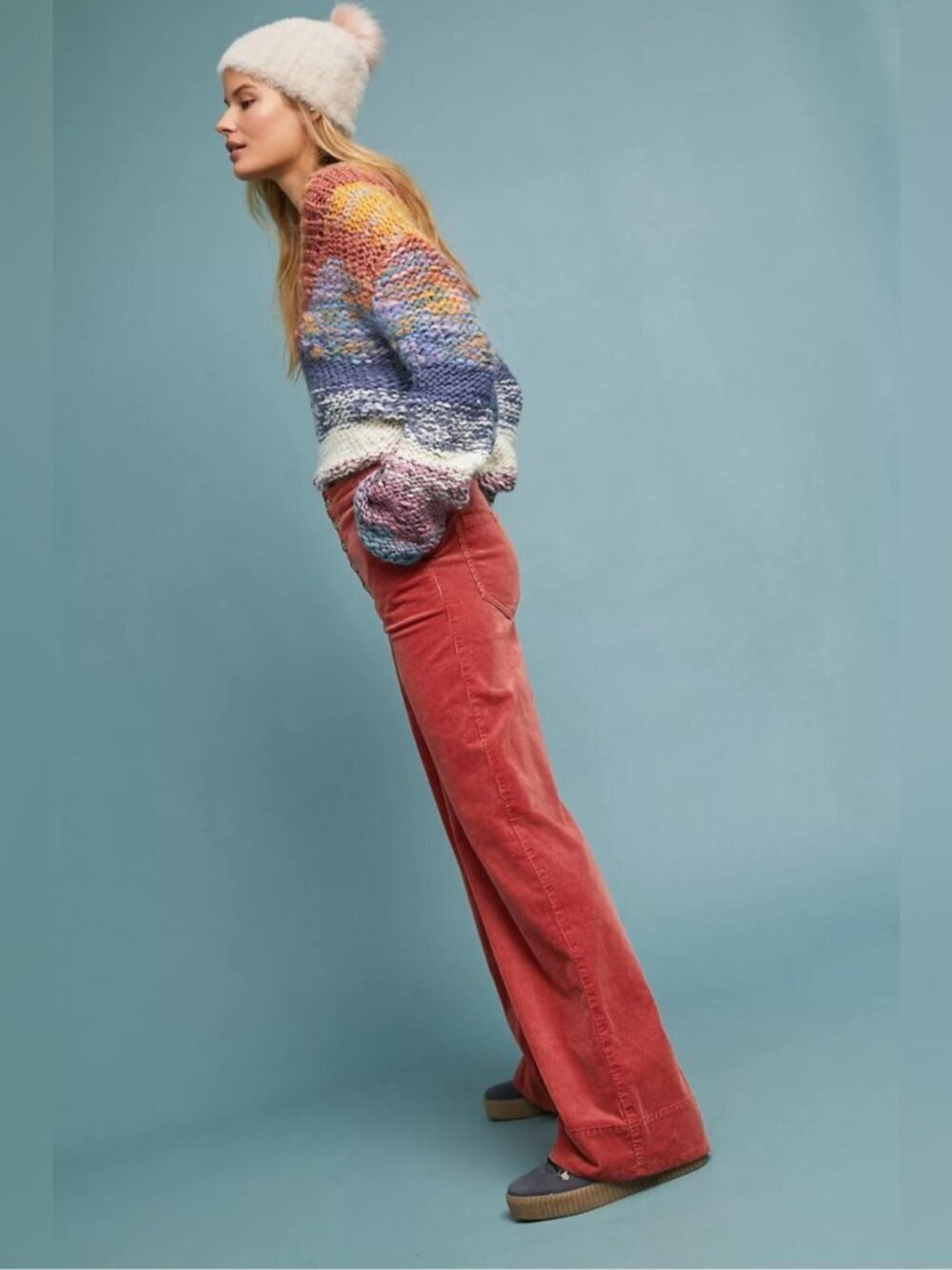Anthropologie Pilcro High Rise Corduroy Wide Leg Pants Size 27 Orange Rust - Picture 4 of 12